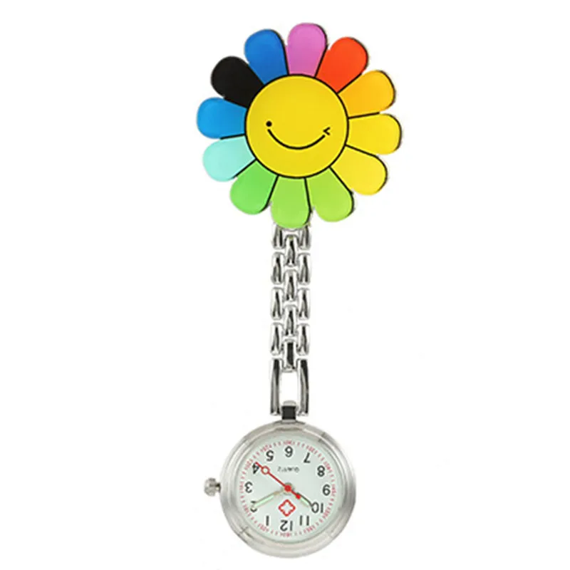 smile sun flower Модный красивый цветок 3D с рисунками зверей из мультфильмов для девочек, женская обувь для медсестры часы унисекс Доктор кармашек для часов Вешалка-зажим часы - Цвет: smile sun flower