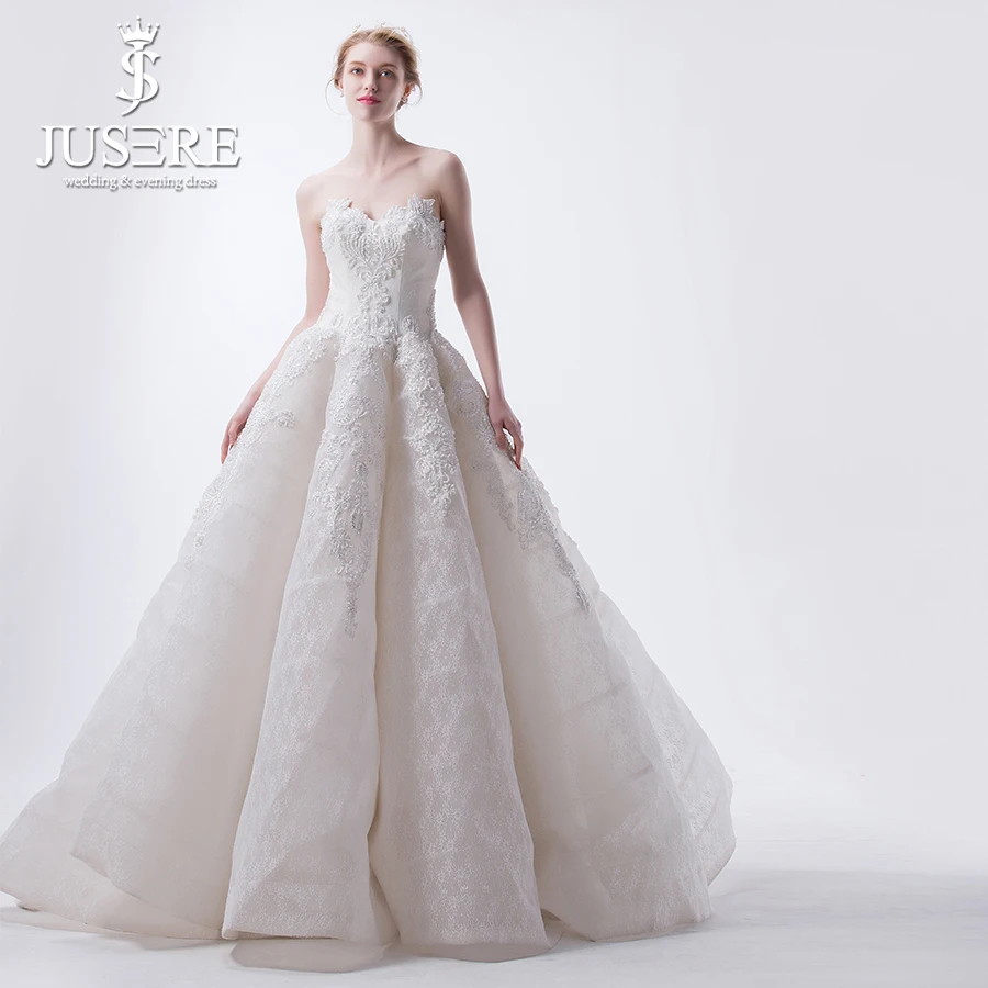 

JUSERE Pleat Inner Crinoline Princess Church Wedding Dresses Luxury Beading Bridal Dress In Stock On Sale