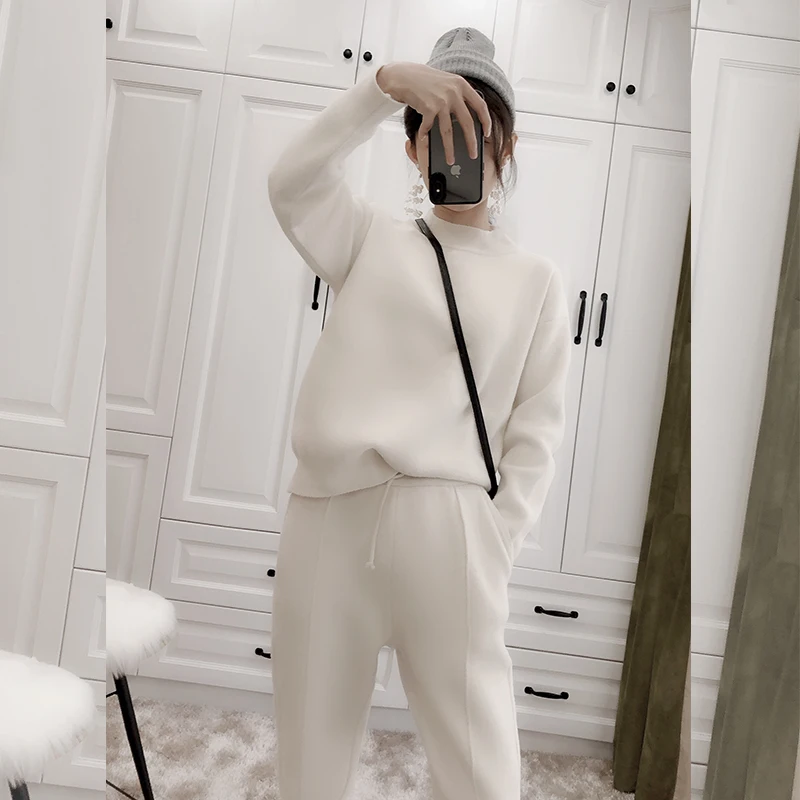 BGSOLID Knitted Wool Set New Fashion Loose Slim Cashmere Sweater Pants Two-piece Wholesale and Direct Sets are very popular | Женская