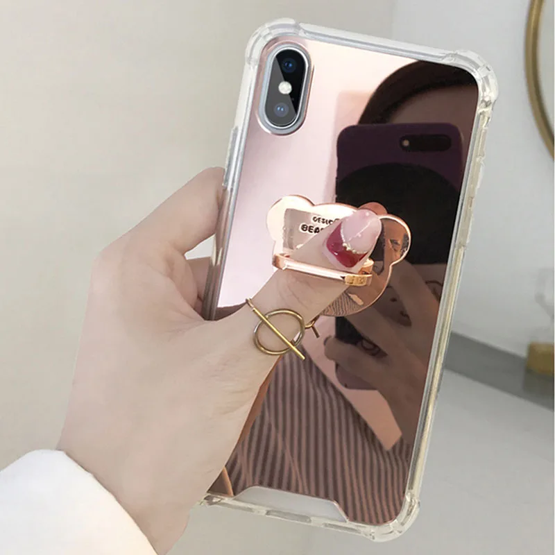Luxury Mirror Phone Case For iphone 7 8 6 s plus Cute Bear Ring Stand Holder Soft TPU Cover for X 10 XS MAX XR 11 Pro Max |