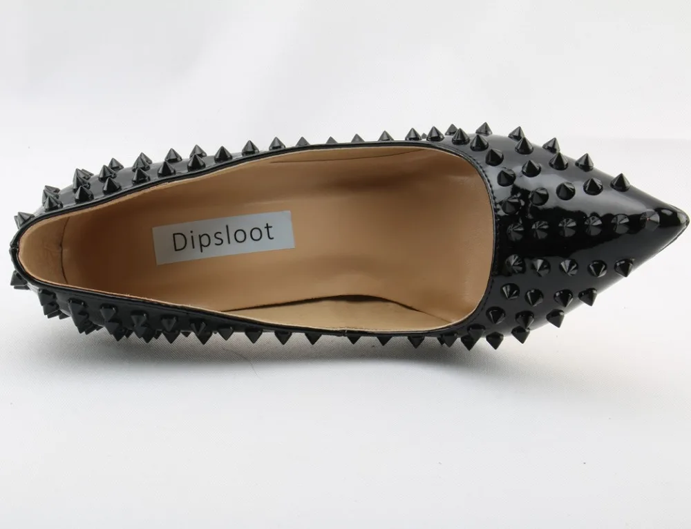Dipsloot/ г.; черные женские туфли-лодочки из лакированной кожи с заклепками; пикантные женские свадебные туфли с острым носком без застежки на высоком каблуке для невесты