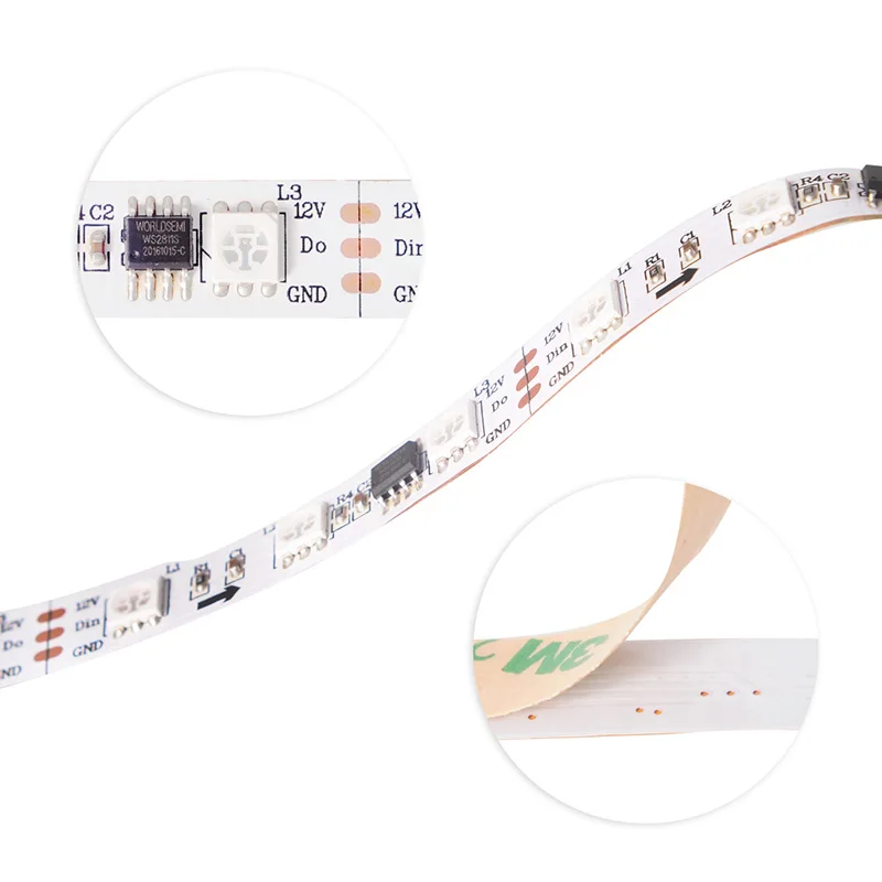 Светодиодная лента WS2811 5 м 30/48/60/96/144 светодиодов/м белый/черный PCB 1 Ic контроль 3