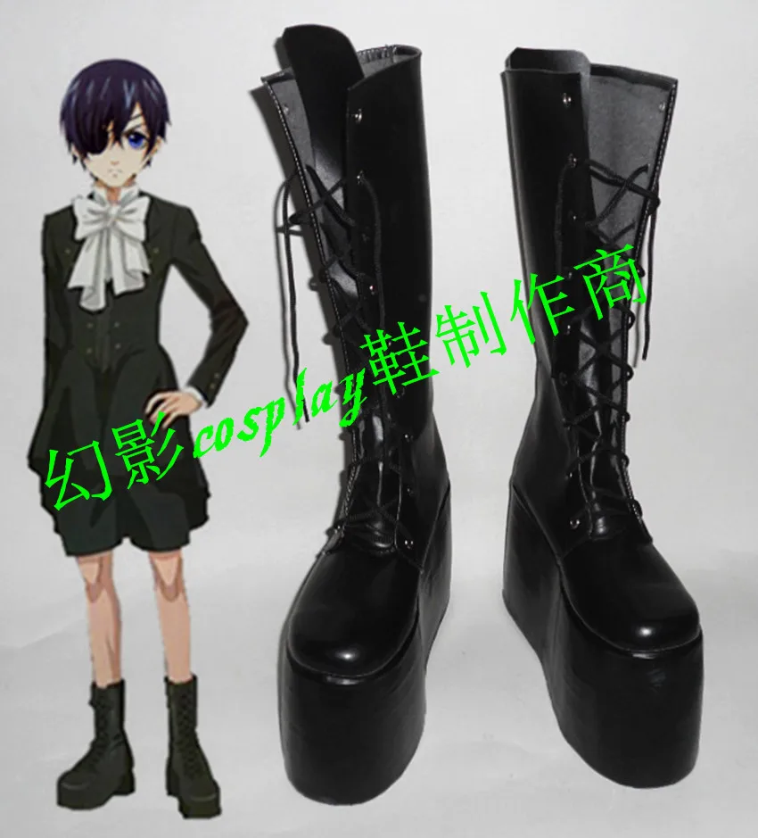 Черный Дворецкий Ciel толстый каблук длинные ботинки косплей обувь H016|black butler ciel