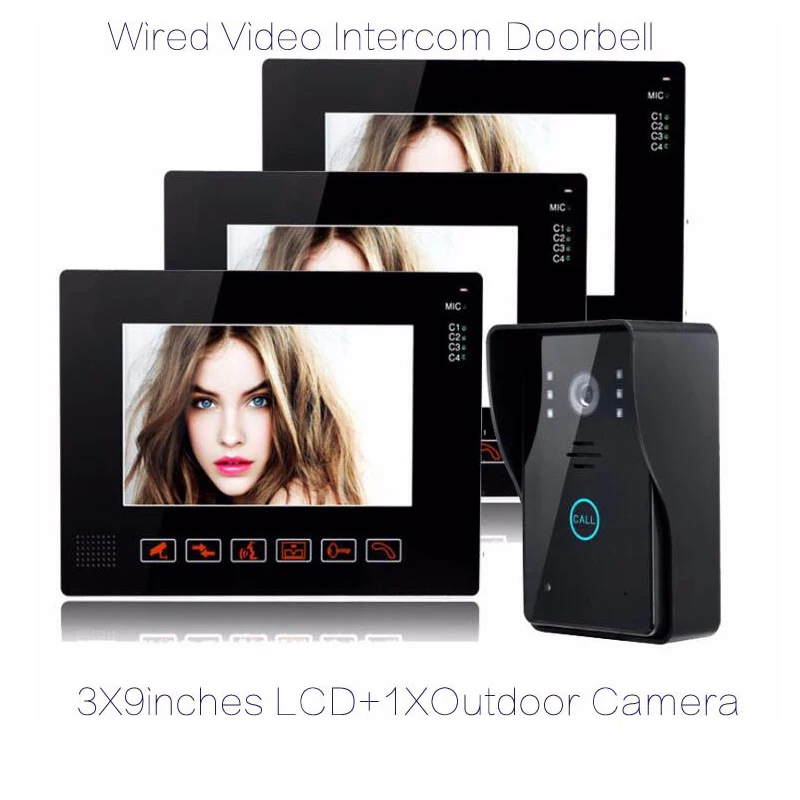 3*9 &quotTFT LCD монитор от одного до трех видео дверной звонок Домофон Система запись