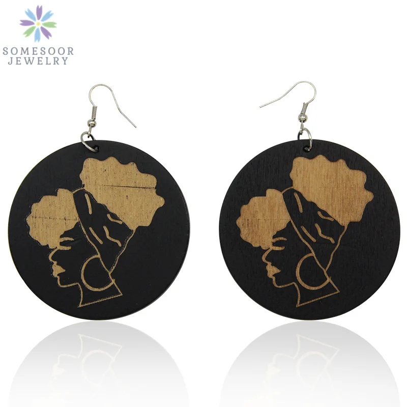 SOMESOOR резные головные уборы женские деревянные африканские серьги 2019