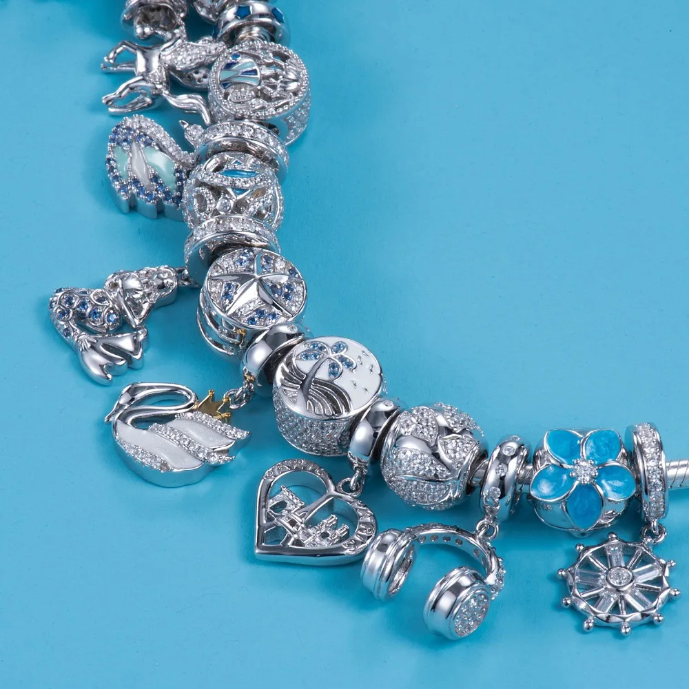 Бусина-Шарм из серебра 925 пробы с розовыми цветами | Украшения и аксессуары