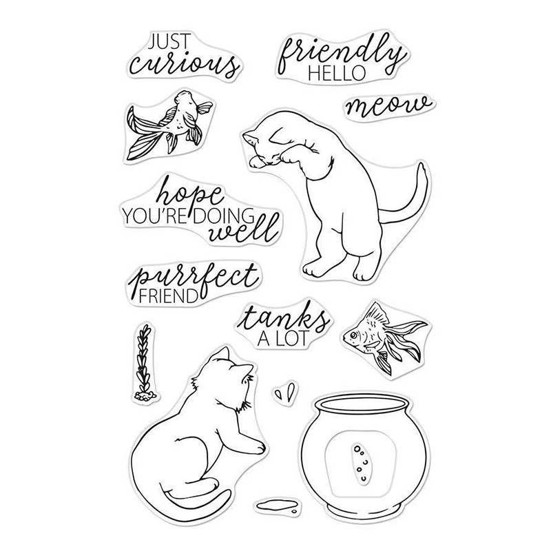 Прозрачный силиконовый штамп с любопытным котом/печать для скрапбукинга своими