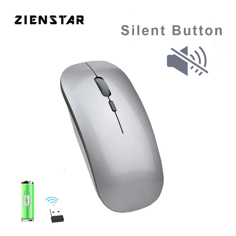 Аккумуляторная тонкая беспроводная мышь Zienstar 2 4 ГГц с usb ресивером бесшумным