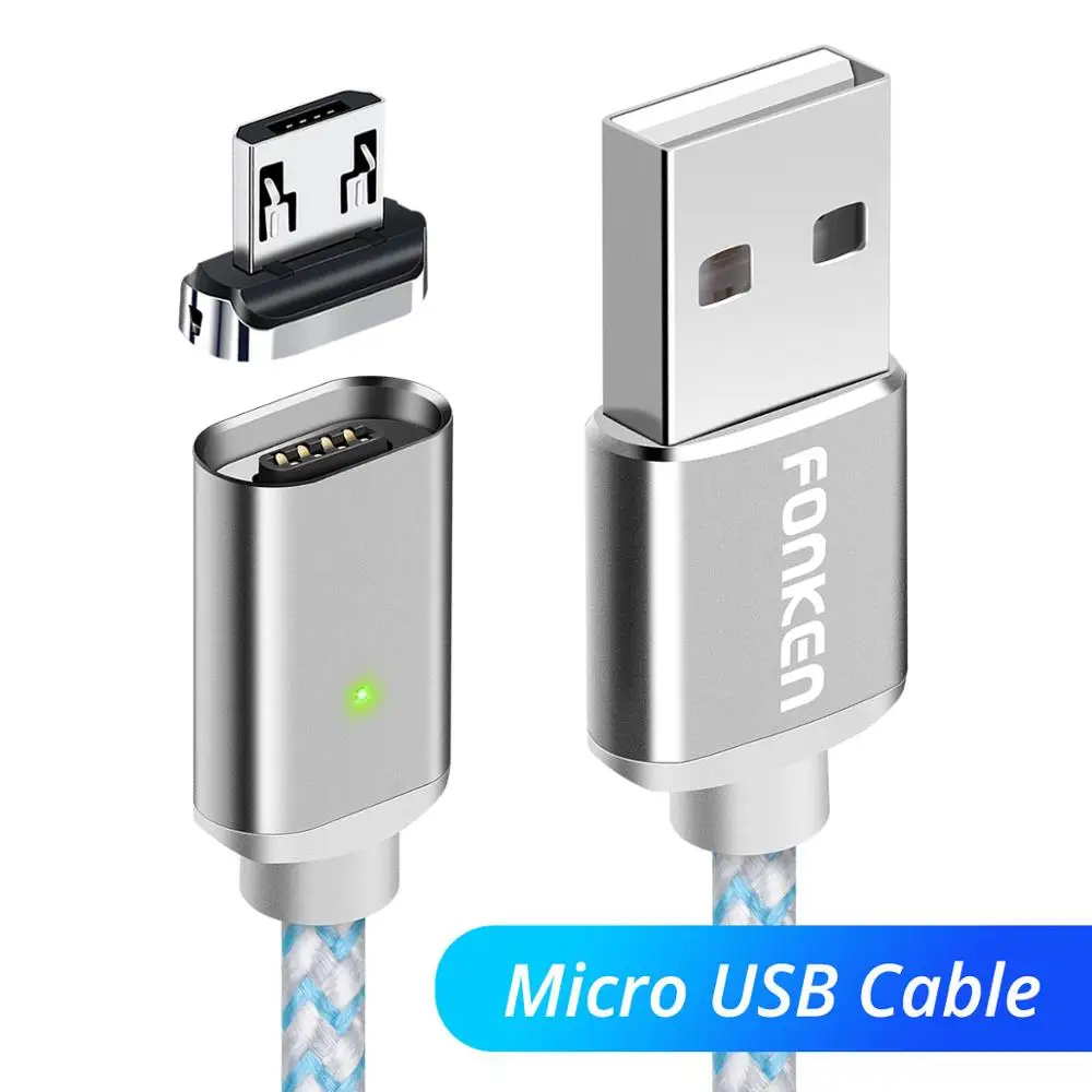 Магнитный кабель FONKEN Micro usb type C, магнитный usb-кабель для телефона, быстрое зарядное устройство 3A, шнур для быстрой зарядки для мобильных телефонов Android - Цвет: White Micro Cable