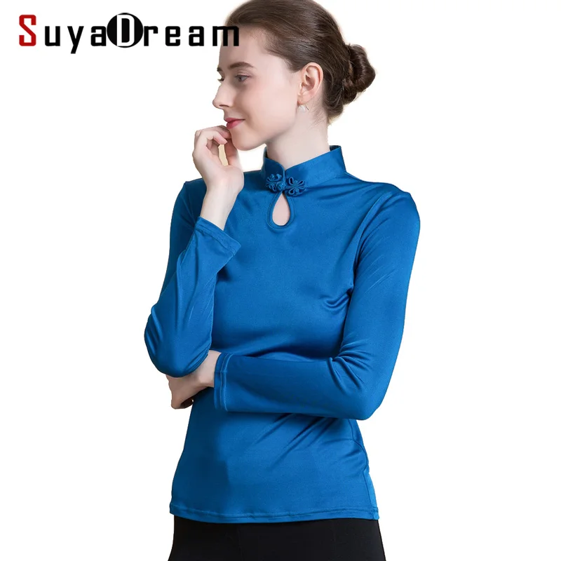 SuyaDream женская футболка 100% натуральный шелк рубашка с длинными рукавами для
