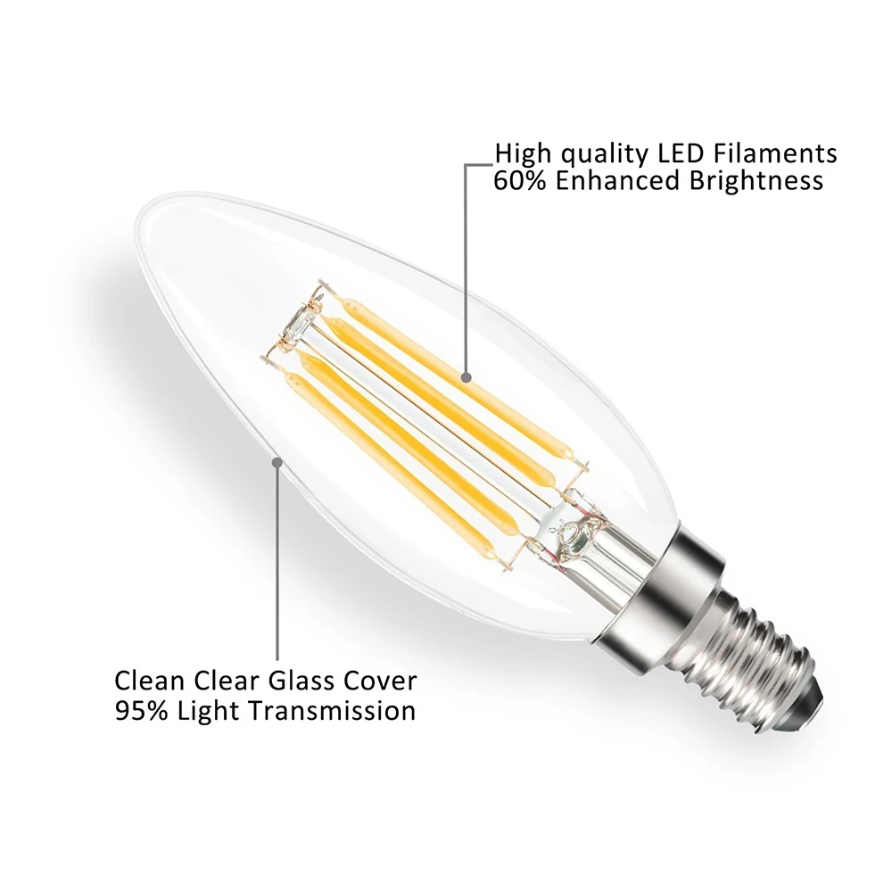 6pc/lot LED Candle Bulb E14 Warm/Cold White Edison Retro Filament Lamp 2W/4W/6W C35 Chandelier Light AC220-240V 360 Degree | Освещение