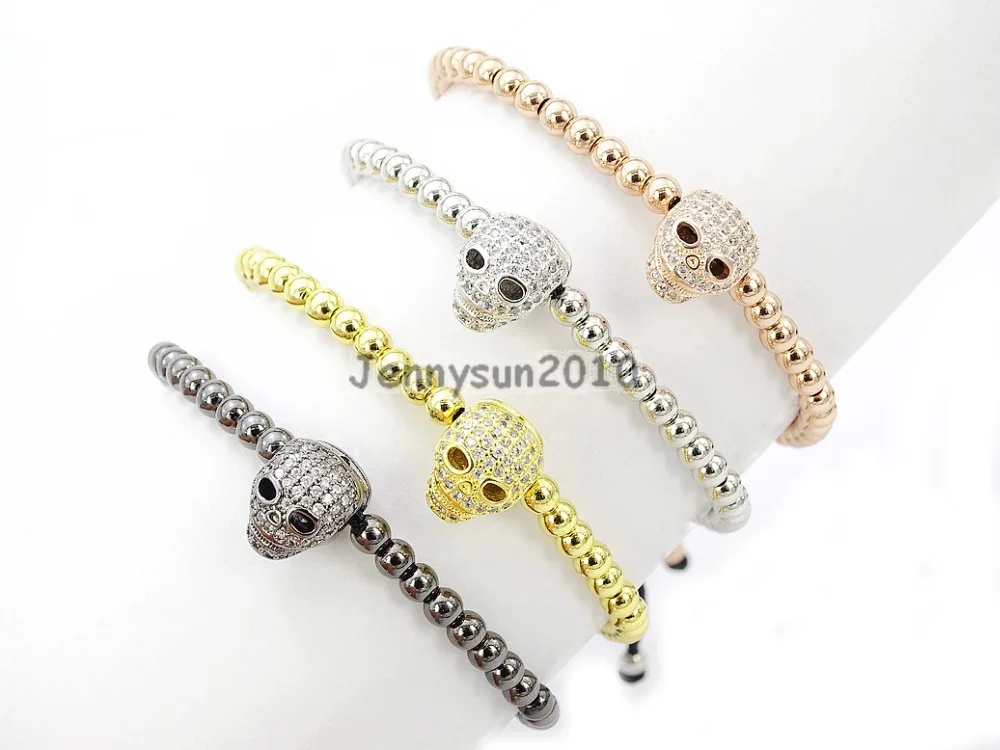 Призрак Череп Ясно Циркон Стразы Регулируемая макраме Йога браслет ручной