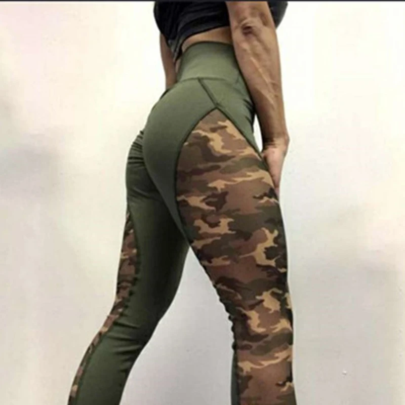 Спортивные Леггинсы для фитнеса S-XXL кальсоны йоги для женщин Камуфляж Высокая талия стрейч тренажерный зал леггинсы для Хип До Тонкий воен - Цвет: Зеленый