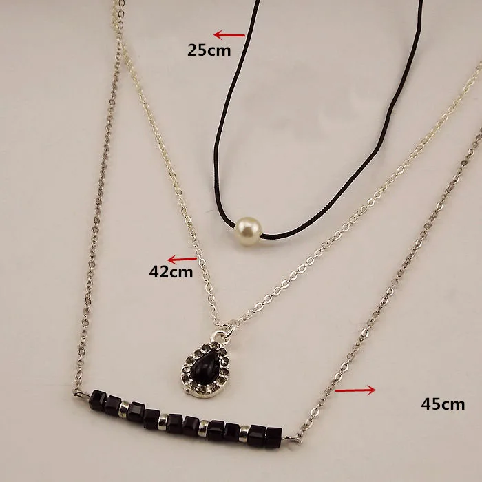 BigBing ювелирные изделия Мода серебряная цепочка Жемчуг Черный Кристалл
