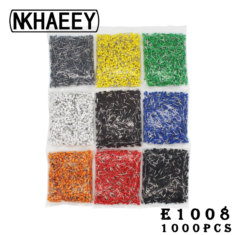 1000 шт./упак. E1008 изолированный конец шнура обжимной терминал провода соединителя
