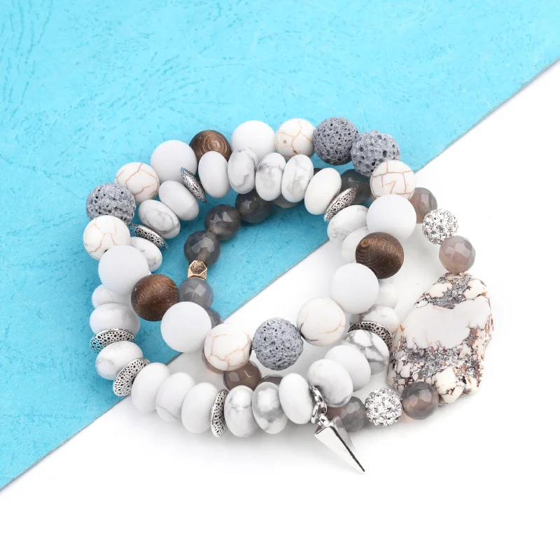 Браслеты BOJIU 3 шт./компл. из натурального камня для женщин Boho Howlite лава рок
