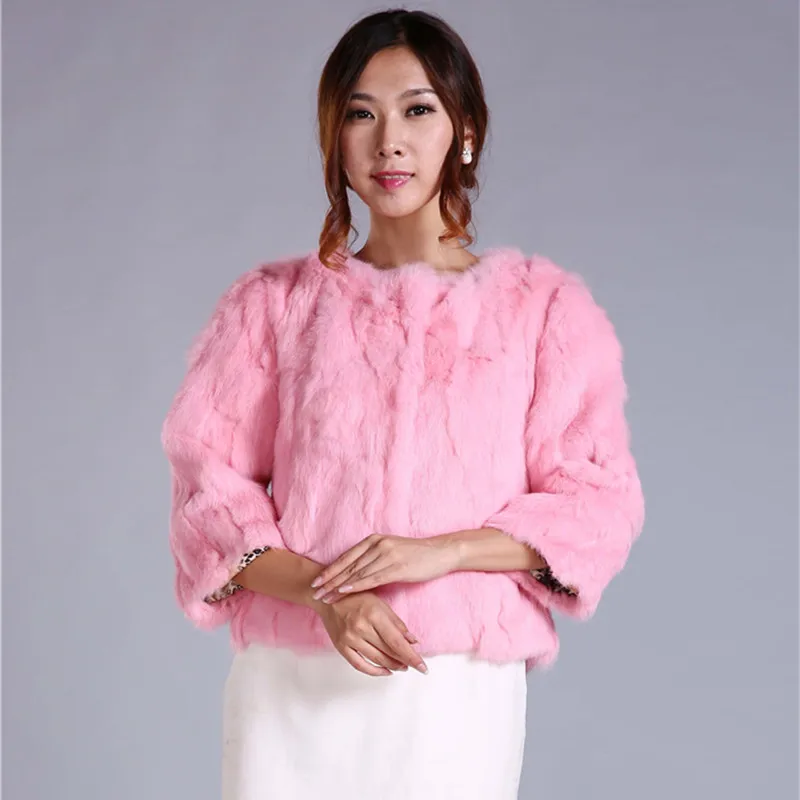 Новинка 2018 Короткая Меховая одежда из кроличьего меха женская футболка с рукавом