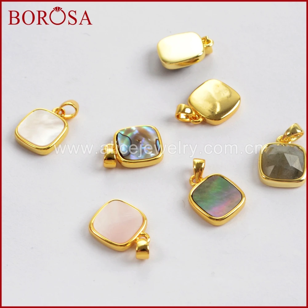 BOROSA 10 шт квадратная многотомная граненная Друза подвески с камнями позолоченная лабрадоритовая оболочка Подвеска для ожерелья WX986