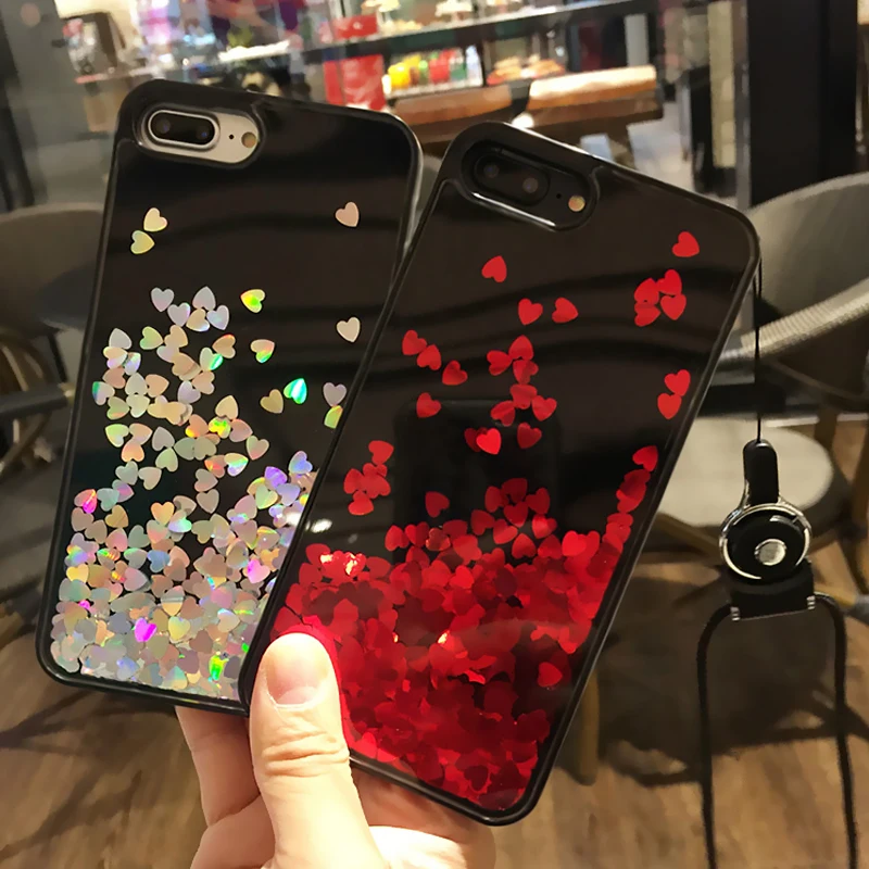 Для iphone 8 plus чехол с блестящим сердечком и динамическим жидким покрытием для iPhone7