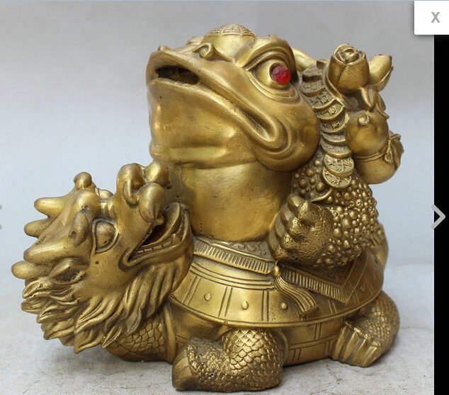sunsun00491@+++10&quot Chinese Brass FengShui Money Toad Hoptoad On Longevity Dragon Turtle Statue | Дом и сад