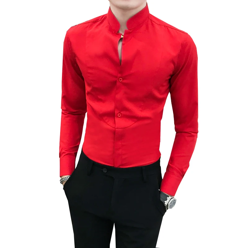 

Fashion Brand Men Long-sleeved Dress Shirts Slim Fit Youth Mens Business Banquet Wedding Shirt Size 3XL