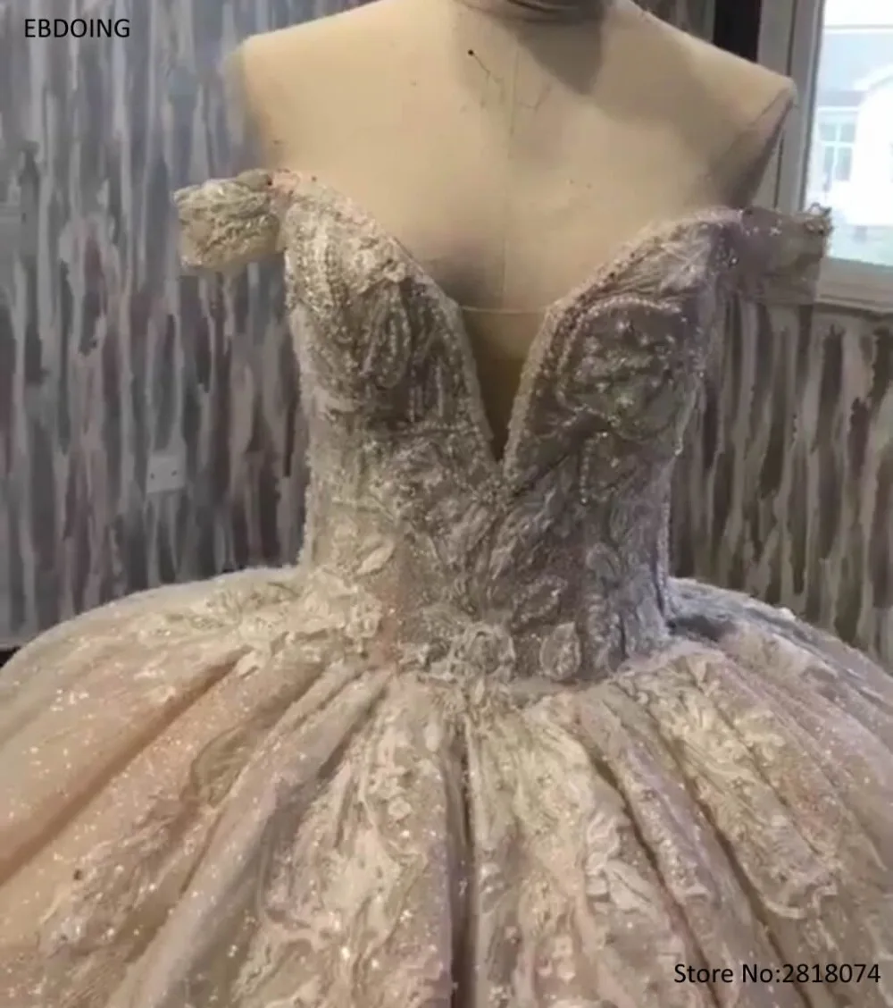 Real Photo Vestidos De Novia Ball Gown Wedding Dress Sweetheart Neckline Short Sleeves Royal Train Lace Up With Beaded | Свадьбы и