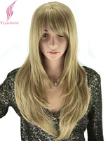 yiyaobess 50cm european natural long straight wig bangs heat resistant synthetic hair mix light golden wigs for women