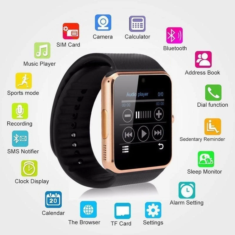 Saltado GT08 Bluetooth Smart часы для Apple iphone IOS Android телефон наручные Smartwatch С Камера sim карта