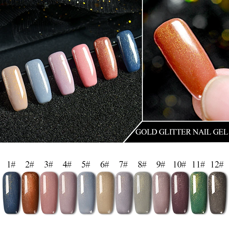 MEET ACROSS 12 Colors Nail Glitter Gel Polish Nude Gold Soak Off Shining UV LED Varnish Manicure Need Base Top Polish|Гель для ногтей| |