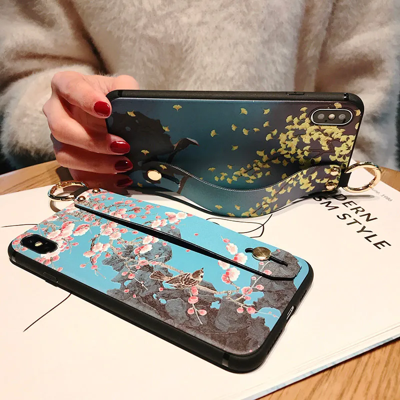 SoCouple ремешок на запястье Мягкий ТПУ чехол для iphone 7 8 6 6s plus чехол для iphone X Xs max XR 11 Pro Max листья держатель для телефона чехол