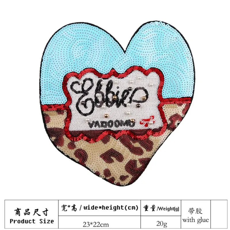 Biker patch 230mm Heart Letters Beads Leopard pattern suquins Embroidery iron on patches for clothing Stickers Free Shipping | Дом и сад