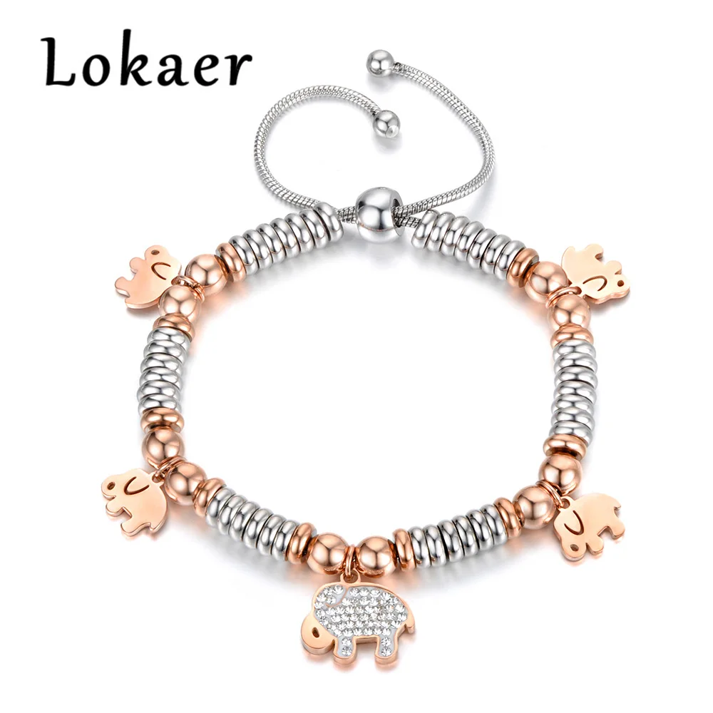 Lokaer браслет из нержавеющей стали с бусинами звезда/Сердце/Бабочка/слон дизайнерский браслет на шнуровке регулируемое модное ювелирное изделие B18077