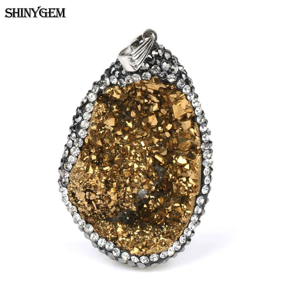 ShinyGem 25-40 мм несимметричный минеральный кристалл кулон циркон обертывание Большие Подвески друзы подвески из настоящего натурального камня для изготовления ювелирных изделий