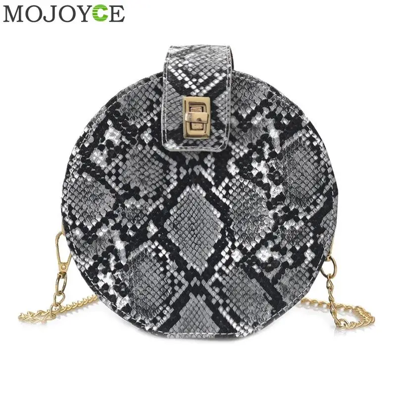 Серый Retro Serpentine Chain Round Bag Women Handbags Printed Small PU Leather Shoulder Crossbody Bags Female Messenger Bag - Цвет: Серый