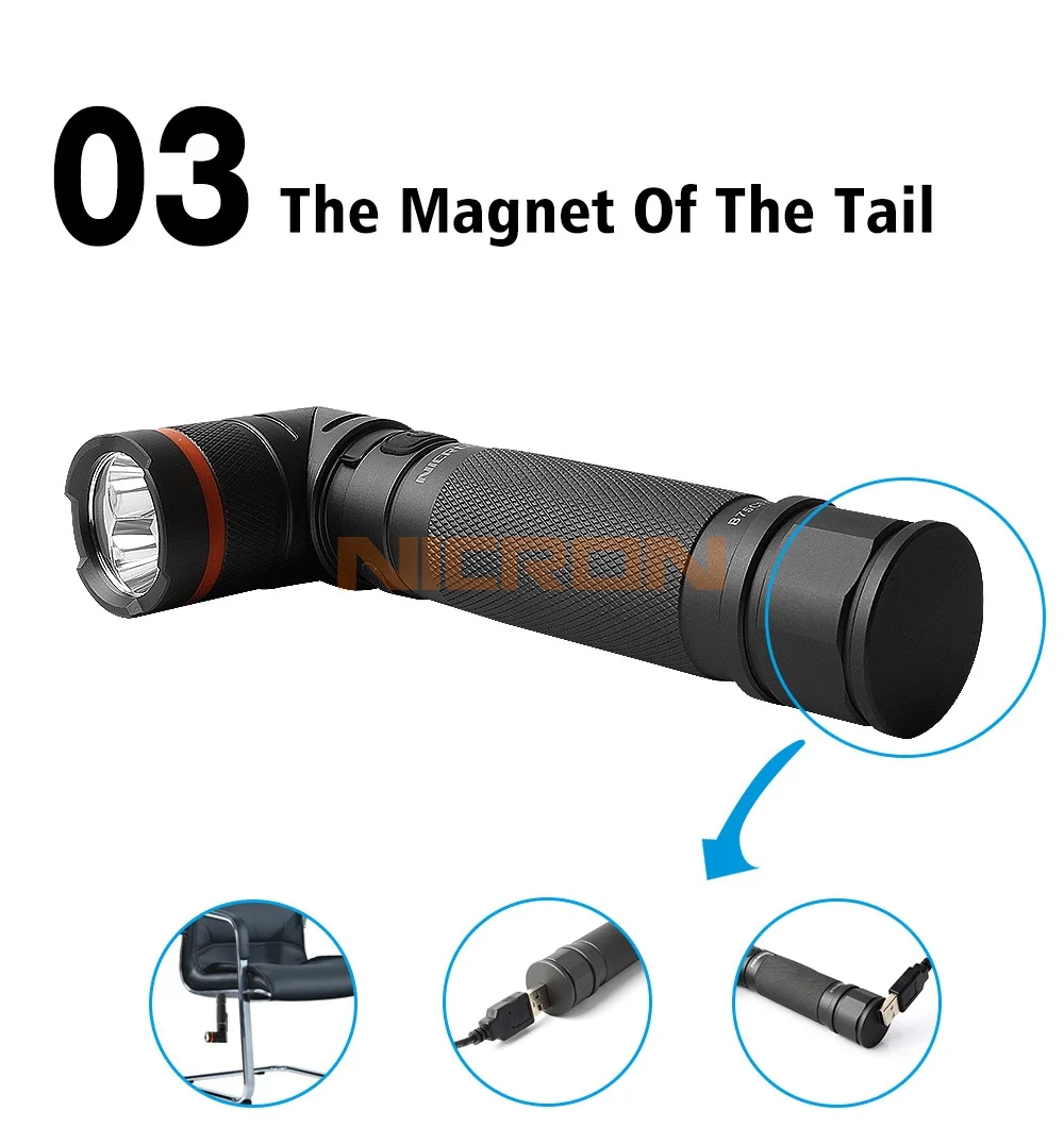 NICRON магнит 90 градусов поворот UV/белый 2-Цвет Перезаряжаемые фонарик 18650 2500 мА/ч, литий-ионный аккумулятор Батарея 5 Вт 80 м Луч расстояние B75