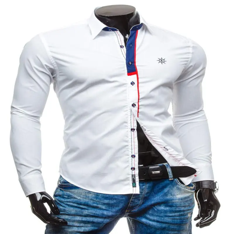 Новый Для мужчин модные тенденции-корейский longsleeve рубашка повседневная модная