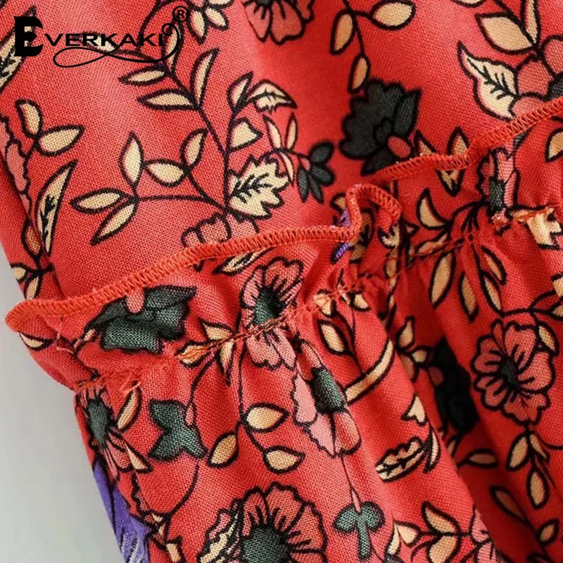 Everkaki Boho мини юбка с цветочным принтом для женщин цыганские оборки короткая