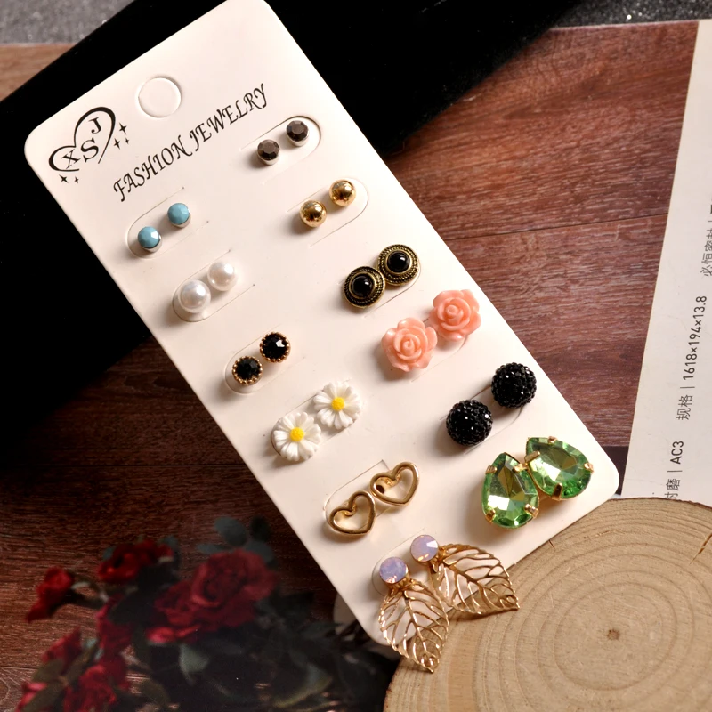 2019 New fashion women jewelry wholesale girls party ear studs beautiful match 12pairs /set earrings gifts | Украшения и