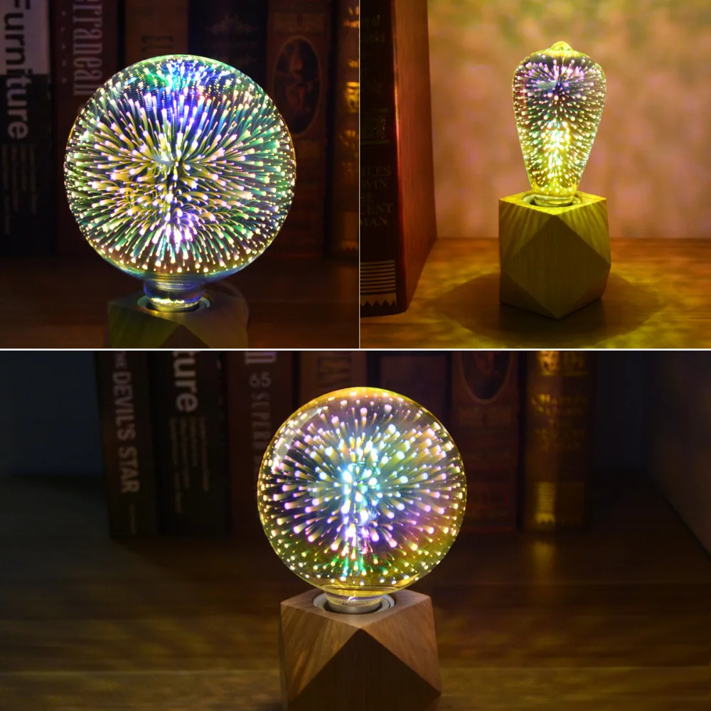 Креативный 3D эффект фейерверка светодиодный ночник E27 ная лампа A60 ST64 A80 G95 G125