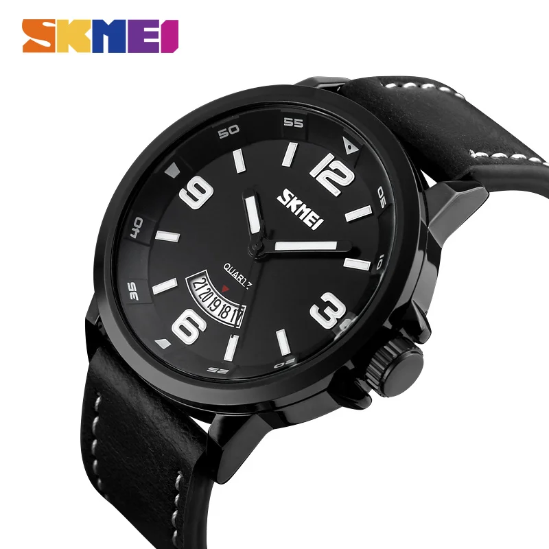 Moda dos Homens Relógios de Pulso de Quartzo à Prova Pulseira de Couro dos Homens de Luxo da Marca Skmei Superior Relógio Masculino 9115 D3água 3bar