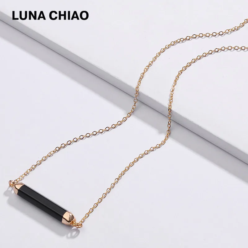 LUNA CHIAO, Новое поступление, 6 цветов, натуральный белый мраморный камень, прозрачный кристалл, короткая изящная цепочка, ожерелья с подвесками