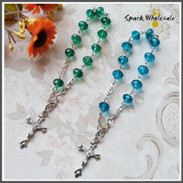 30 шт./лот религиозный 8*6 мм зеленый граненый стеклянный Розарий браслет