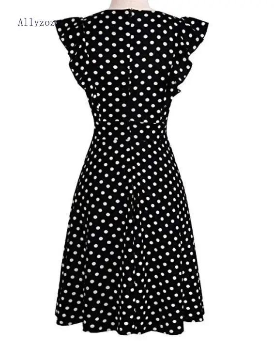 Allyzozo Women Summer Dot Print Ruffles Sleeve Dresses Streetwear High Waist A-line Vestidos | Женская одежда