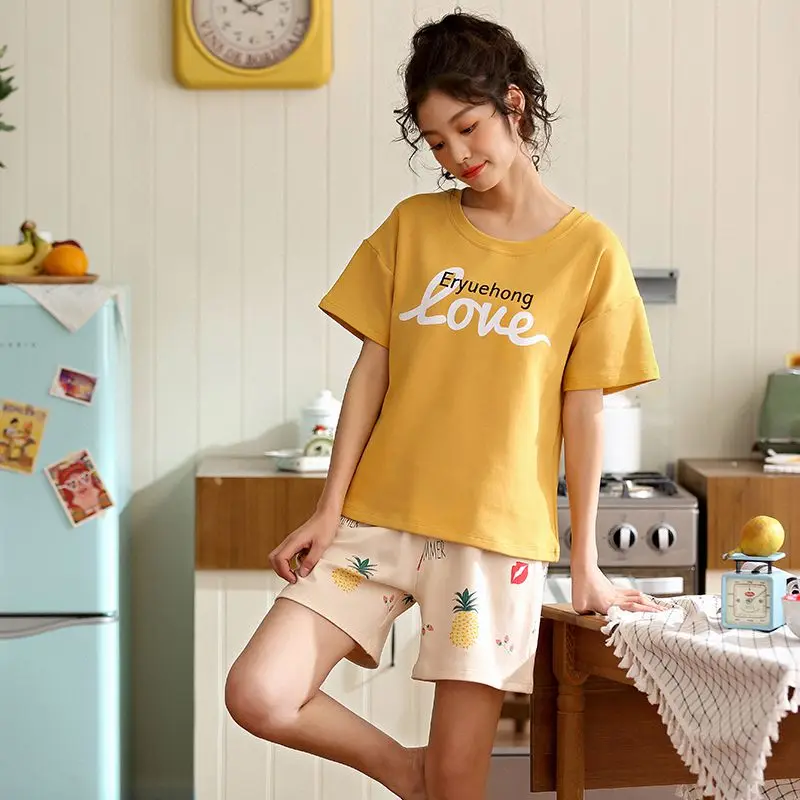 Женская пижама с принтом в виде ананаса комплект из двух предметов хлопковая