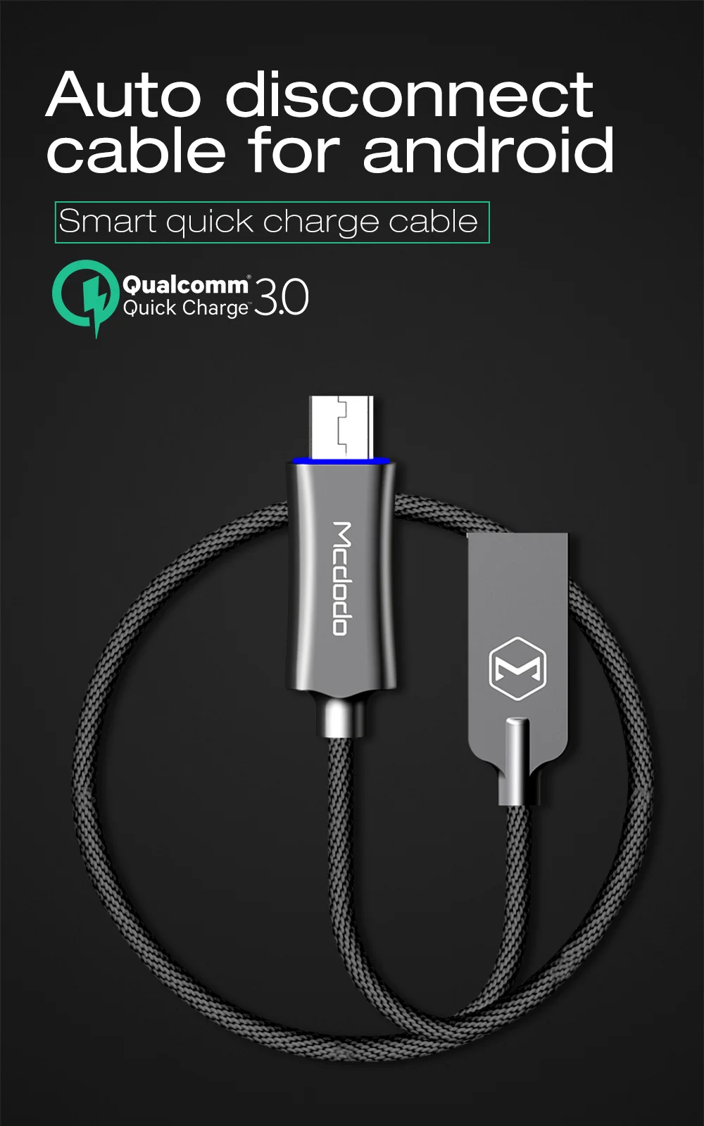 Mcdodo Micro USB кабель 3A Быстрая зарядка USB кабель для передачи данных QC3.0 для samsung S7 Xiaomi LG Android телефон автоматическое отключение светодиодный USB шнур
