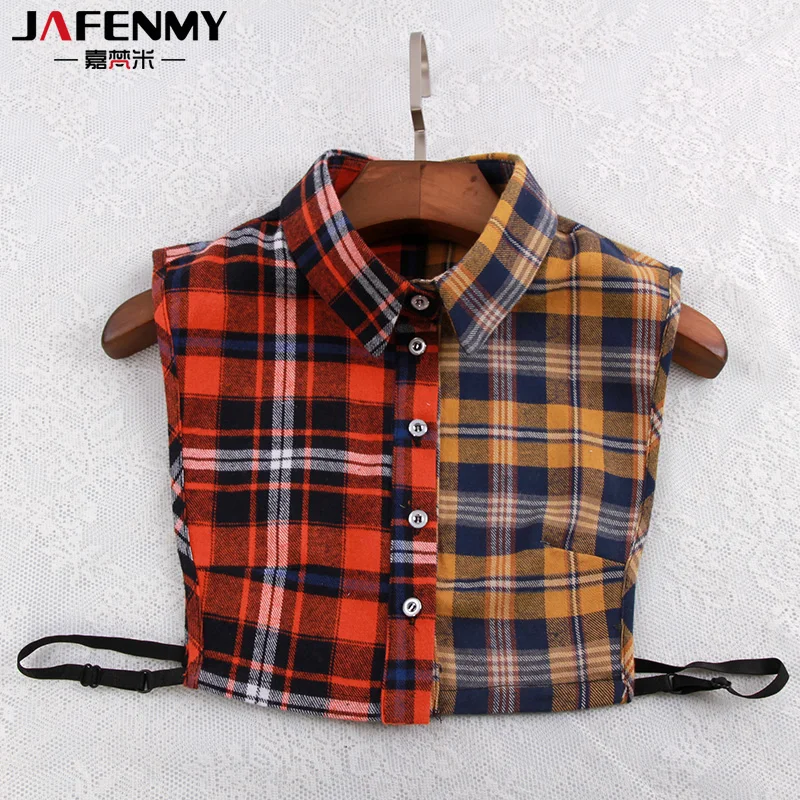 Фальшивый воротник Женская клетчатая блузка контрастных цветов со съемным