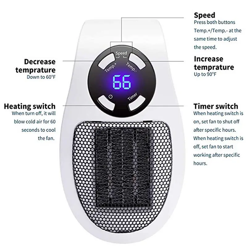 Стены выход Mini Портативный обогреватель плагин Керамика нагреватель с таймером