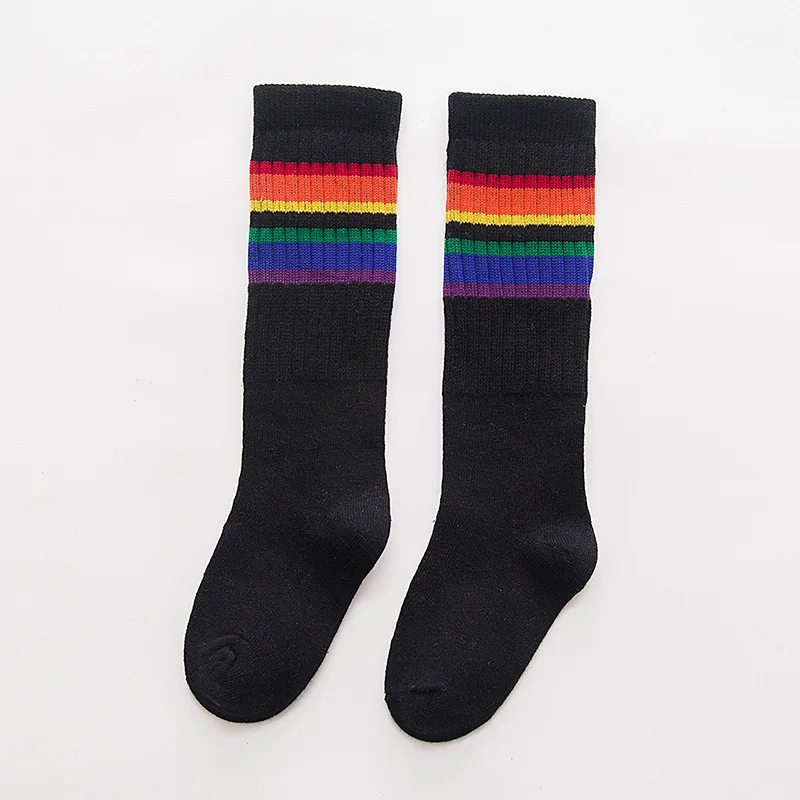 New arrival fashion baby Kids Knee High Socks For Girls Boys Football Stripes Cotton Sports white black socks Old School