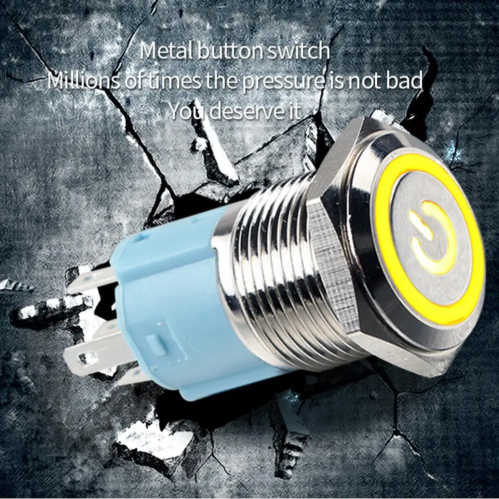 1pc 16 mm Self-locking Metal Button With Light Switch Voltage 5V 12V 24V 220V Current Waterproof Rust Power Label | Строительство и