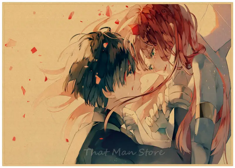 Darling in the FranXX HIRO ZERO TWO ICHIGO GORO стикер на стену плакат из крафт-бумаги японского аниме плакат ретро плакат 30*21 см